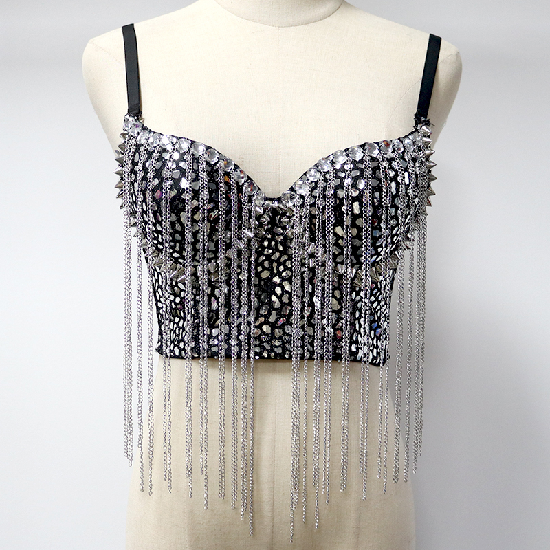 Rhinestone Rivet Tassel Decor Bustier Manufacturer