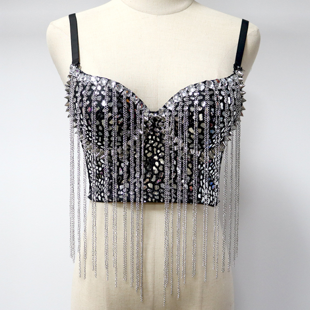 Rhinestone Rivet Tassel Decor Bustier Manufacturer
