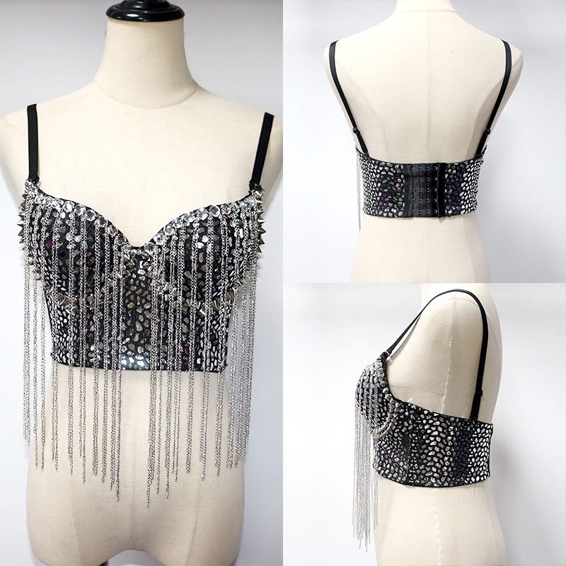 Rhinestone Rivet Tassel Decor Bustier Manufacturer