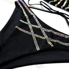 Stripe Pattern Black Crystal Bikini Set Wholesale