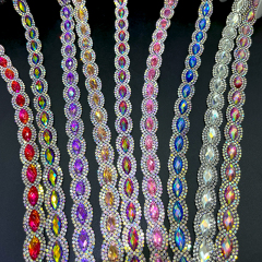 Oval Shape Hotfix Rhinestone Ribbon Trimming Factory