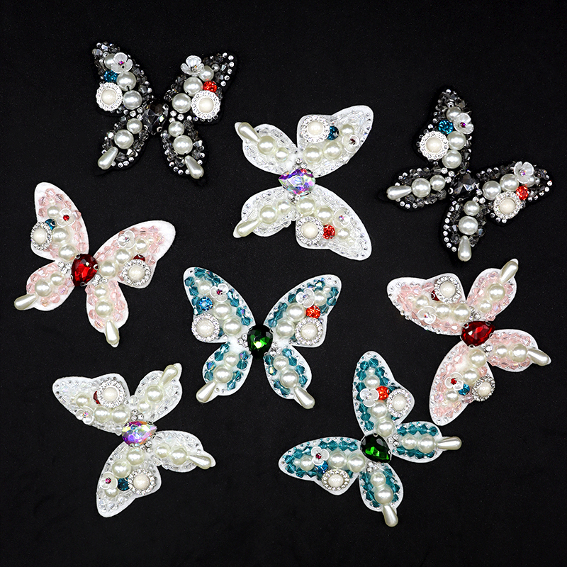 Butterfly Pearl Beaded Rhinestone Patches Supplier