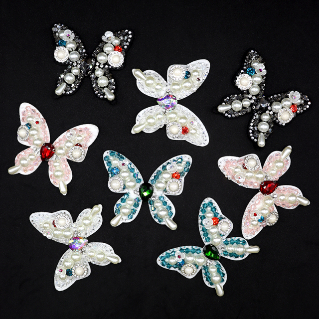 Butterfly Pearl Beaded Rhinestone Patches Supplier