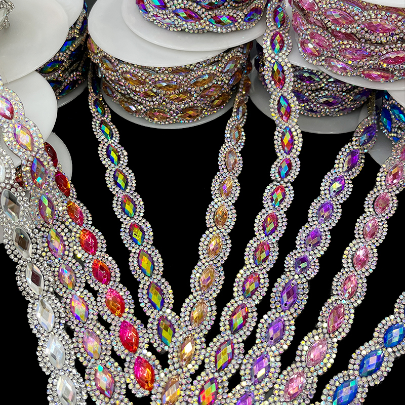 Oval Shape Hotfix Rhinestone Ribbon Trimming Factory