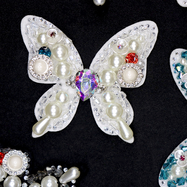 Butterfly Pearl Beaded Rhinestone Patches Supplier