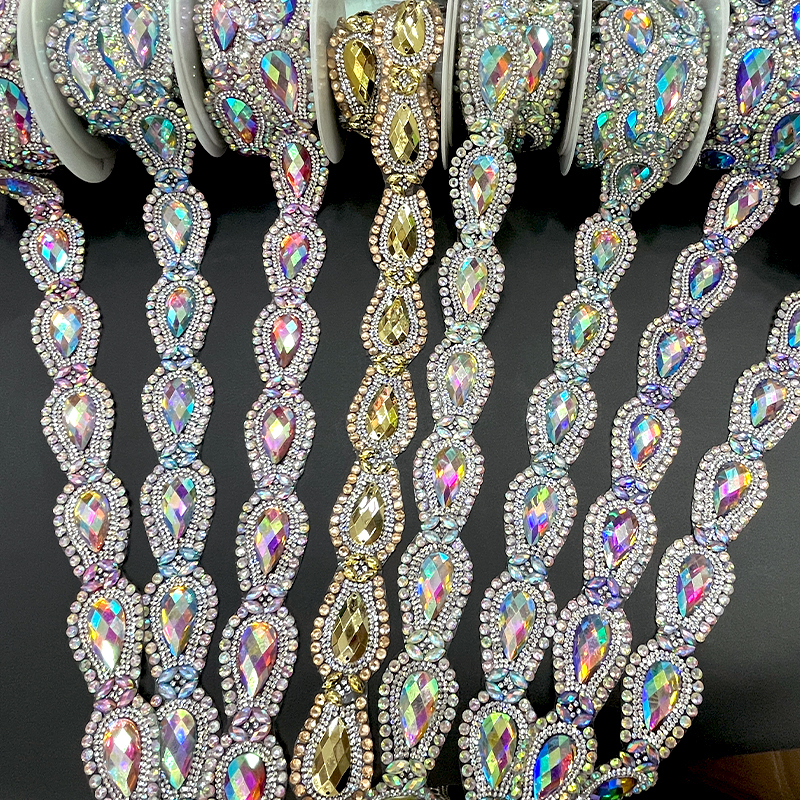 Drop Shape Hotfix Rhinestone Ribbon Trim Manufacturer