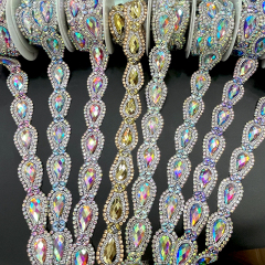Drop Shape Hotfix Rhinestone Ribbon Trim Manufacturer