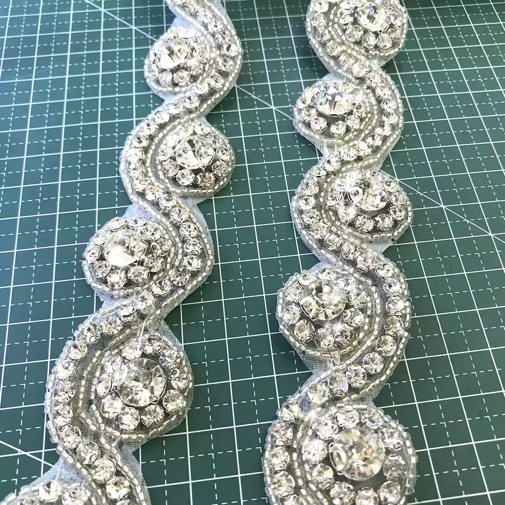 Beaded Pearl Rhinestone Applique Trimming Custom