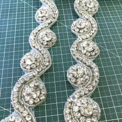 Beaded Pearl Rhinestone Applique Trimming Custom