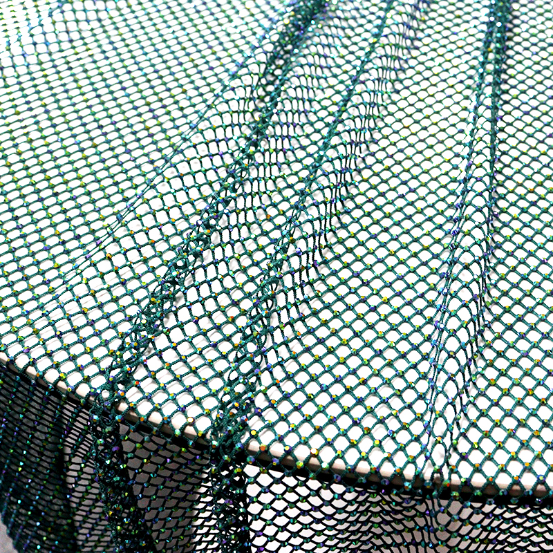 SS10 Green Golden Crystal Mesh Fabric Manufacturer