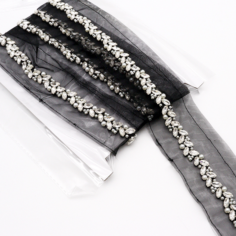 Pearl Beaded Rhinestone Applique Trim Custom
