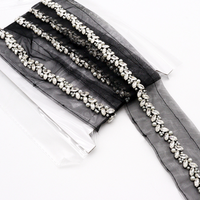 Pearl Beaded Rhinestone Applique Trim Custom