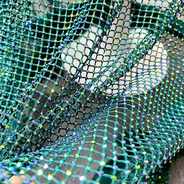 SS10 Green Golden Crystal Mesh Fabric Manufacturer