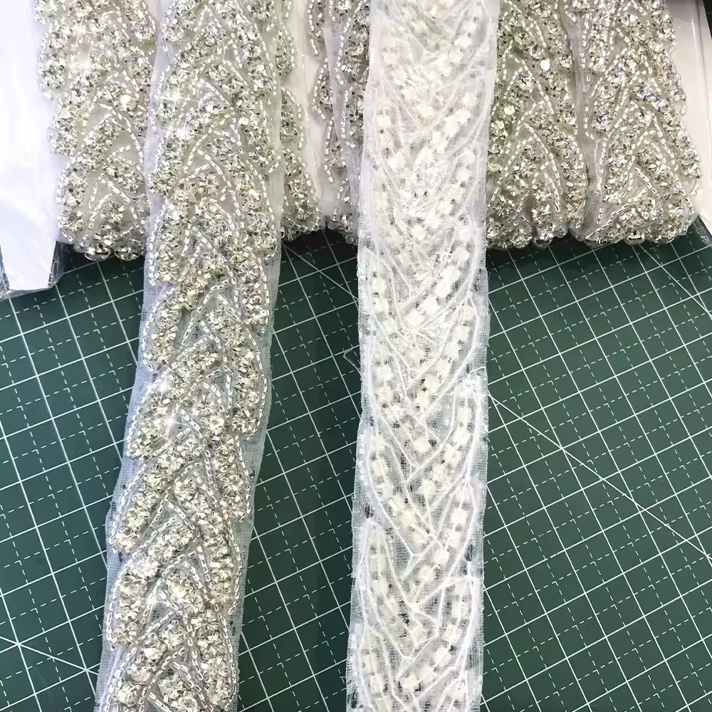 Beaded Pearl Rhinestone Applique Trimming Custom