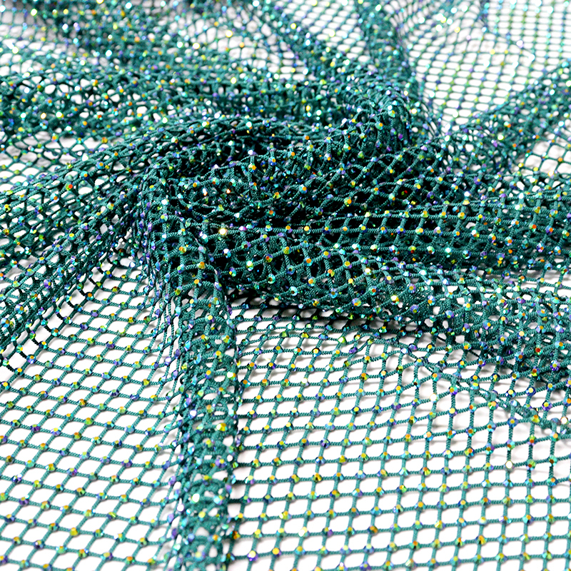 SS10 Green Golden Crystal Mesh Fabric Manufacturer