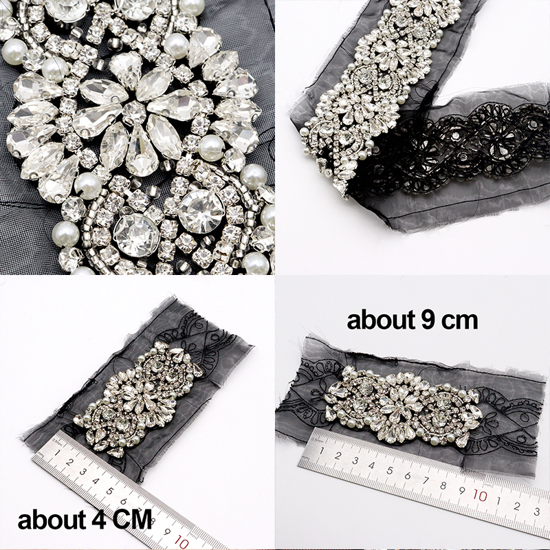 Pearl Beaded Rhinestone Applique Trim Custom