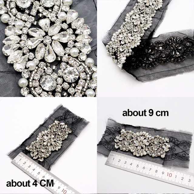 Pearl Beaded Rhinestone Applique Trim Custom