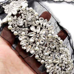 Pearl Beaded Rhinestone Applique Trim Custom