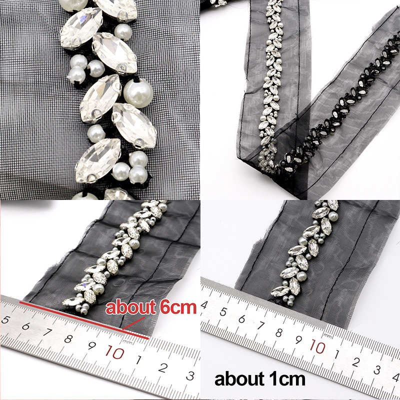 Pearl Beaded Rhinestone Applique Trim Custom