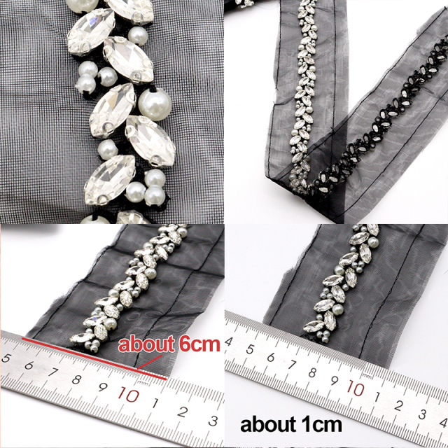 Pearl Beaded Rhinestone Applique Trim Custom