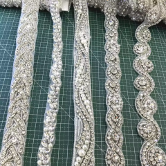 Beaded Pearl Rhinestone Applique Trimming Custom