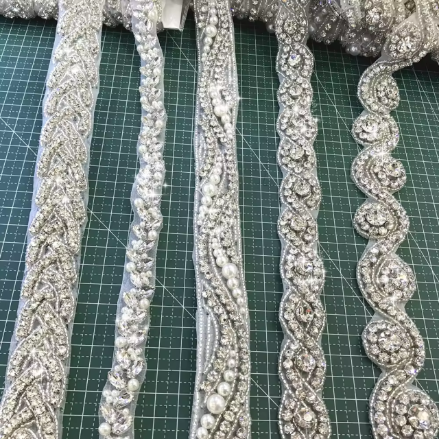 Beaded Pearl Rhinestone Applique Trimming Custom