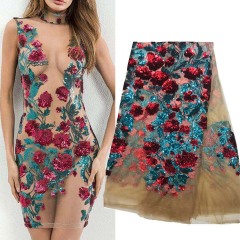 Floral Pattern Sequin Tulle Mesh Fabric Supplier