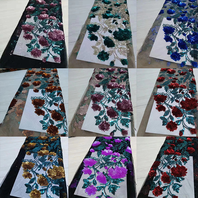 Floral Pattern Sequin Tulle Mesh Fabric Supplier