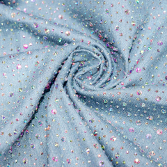 Randomly Mix 3 Different Sizes White AB Rhinestone Denim Fabric Wholesale