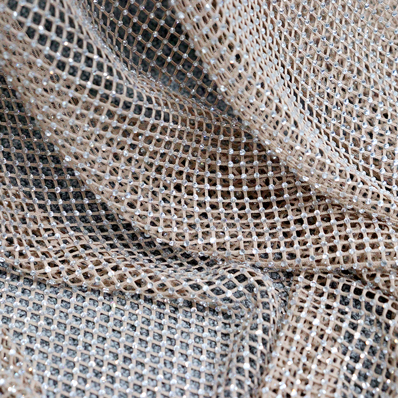SS8 White Rhinestone Mesh Fabric Supplier