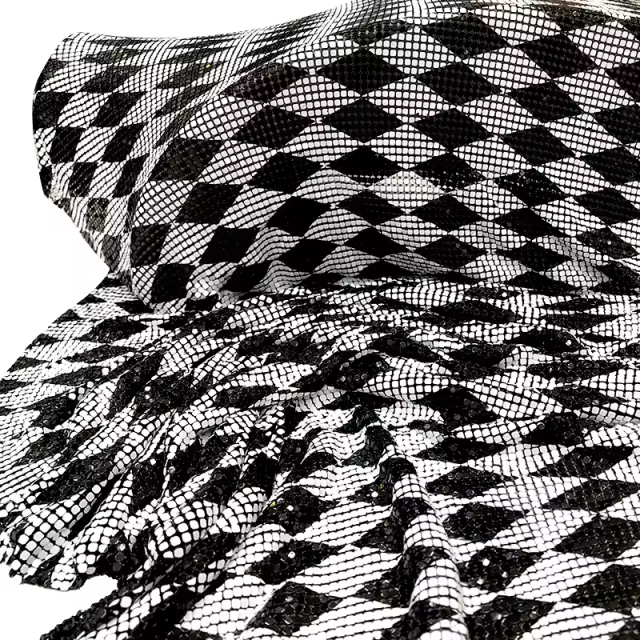Black & White Chainmail Mesh Sequin Fabric Wholesale