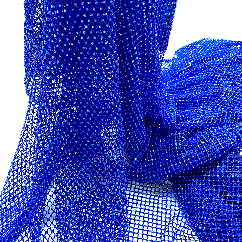 SS10 Deep Blue AB Crystal Mesh Fabric Supplier