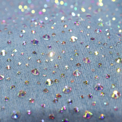 Randomly Mix 3 Different Sizes White AB Rhinestone Denim Fabric Wholesale