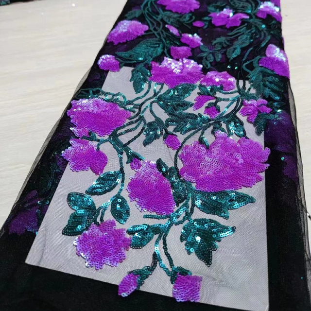 Floral Pattern Sequin Tulle Mesh Fabric Supplier