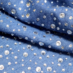 Randomly Mix 3 Different Sizes White Crystal Denim Fabric Supplier