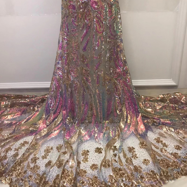 Flower Pattern Sequin Tulle Mesh Fabric Wholesale