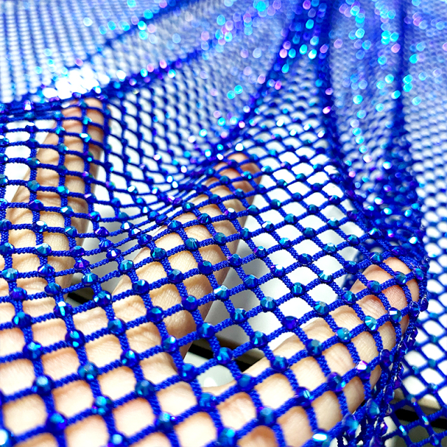 SS10 Deep Blue AB Crystal Mesh Fabric Supplier