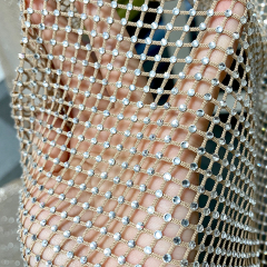 SS8 White Rhinestone Mesh Fabric Supplier