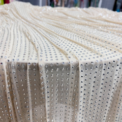 SS16 White Rhinestone Tulle Mesh Fabric Supplier