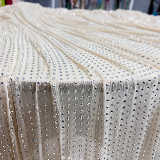 SS16 White Rhinestone Tulle Mesh Fabric Supplier