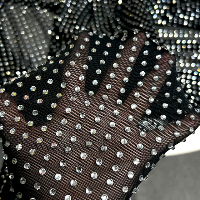 SS16 White Crystal Tulle Mesh Fabric Manufacturer