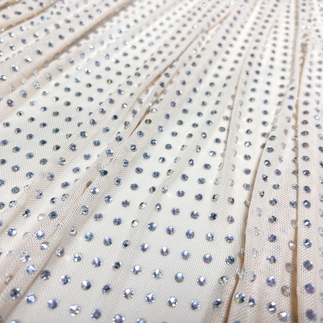 SS16 White Rhinestone Tulle Mesh Fabric Supplier