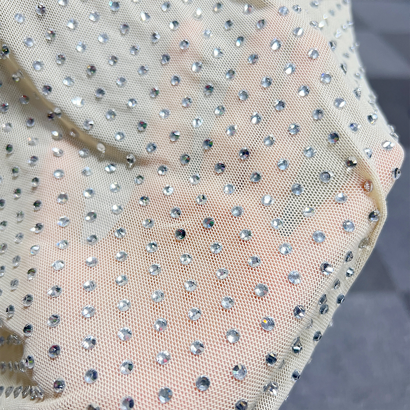 SS16 White Rhinestone Tulle Mesh Fabric Supplier