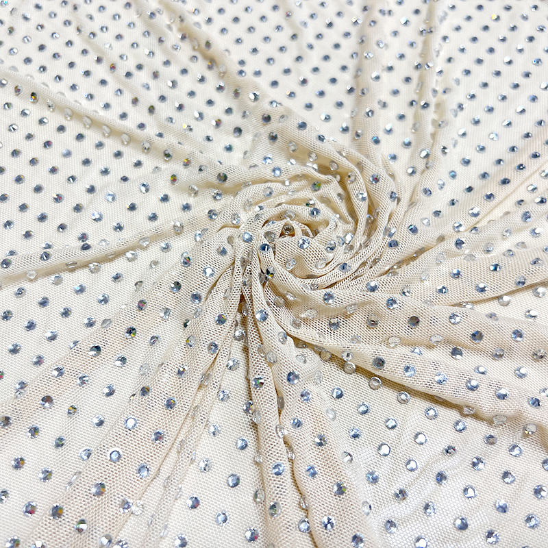 SS16 White Rhinestone Tulle Mesh Fabric Supplier