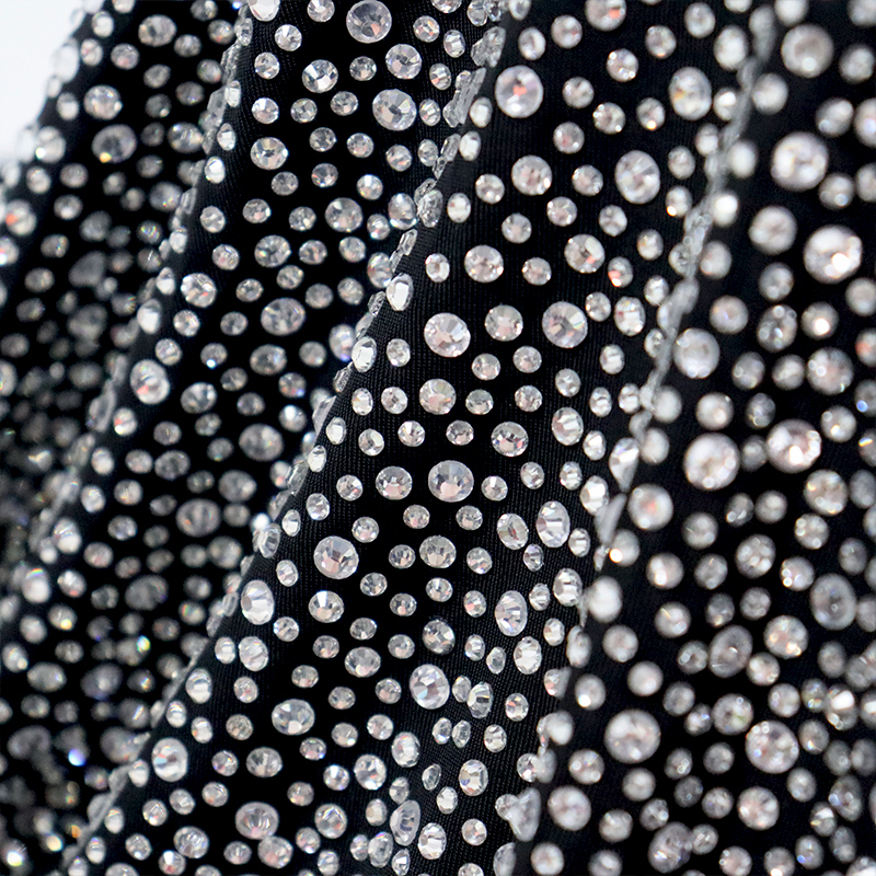 Randomly Mix 3 Different Sizes White Rhinestone Matte Nylon Spandex Fabric Factory