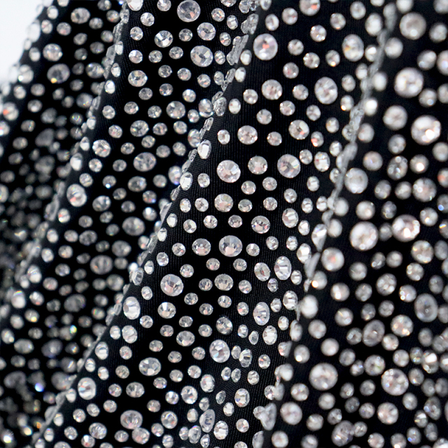 Randomly Mix 3 Different Sizes White Rhinestone Matte Nylon Spandex Fabric Factory