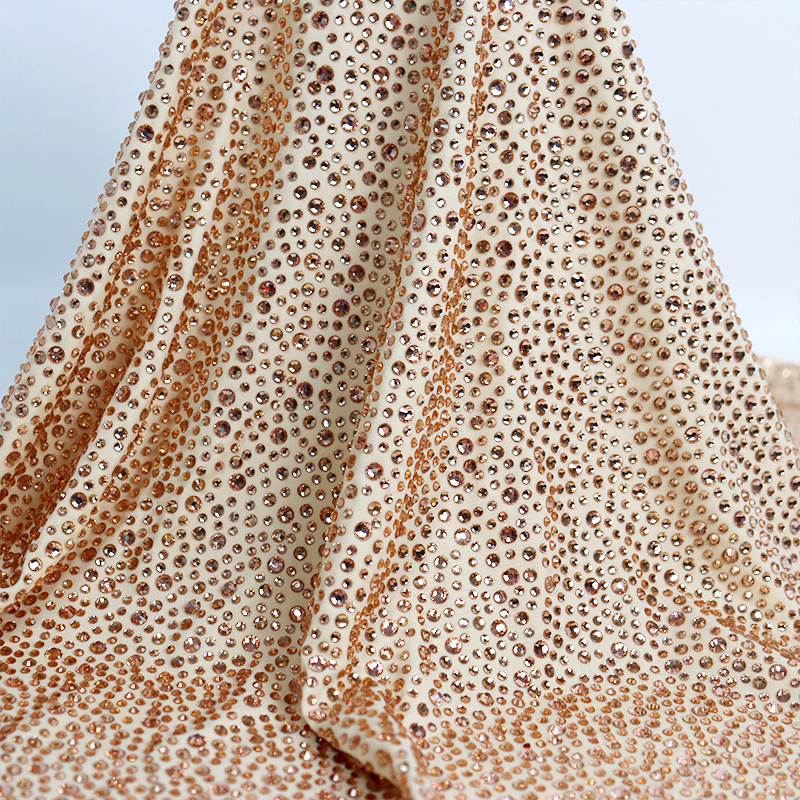 Randomly Mix 3 Different Sizes Champagne Crystal Matte Nylon Spandex Fabric Custom