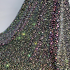 Randomly Mix 3 Different Sizes White AB Rhinestone Matte Nylon Spandex Fabric Wholesale