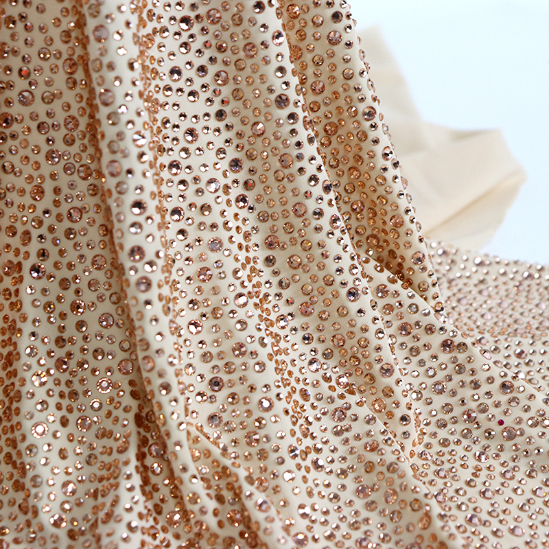 Randomly Mix 3 Different Sizes Champagne Crystal Matte Nylon Spandex Fabric Custom