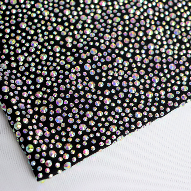 Randomly Mix 3 Different Sizes White AB Rhinestone Matte Nylon Spandex Fabric Wholesale